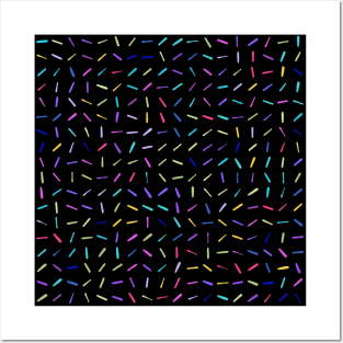 Vibrant Multicolor Random Lines on Black Posters and Art